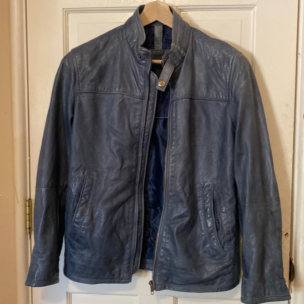 Mens Blue Leather Jacket